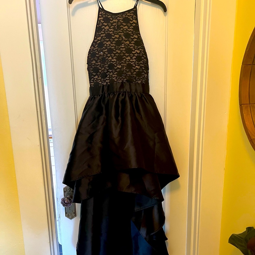 Halter sequined black high low formal dress size 3 excellent used condition